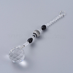 Faceted Crystal Glass Ball Chandelier Suncatchers Prisms, with Alloy Beads, Black, 190mm