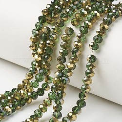 Chapelets de perles en verre transparent électrolytique, la moitié plaqué or, facette, rondelle, verte, 8x6mm, Trou: 1mm, Environ 72 pcs/chapelet, 16.14 pouce (41 cm)