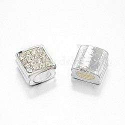 Silver Plated Alloy Rhinestone Slide Charms, Square Beads, Crystal, 8x8x5mm, Hole: 2x5mm