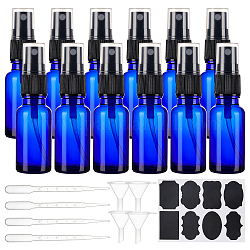 Benecreat 12 Uds 20 ml botellas de spray de vidrio azul vacías botellas de spray de niebla fina vidrio pequeño con atomizadores de niebla fina negra para productos de belleza, aromaterapia