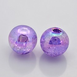 AB Color Crackle Acrylic Round Beads, Half Drilled, Medium Purple, 16mm, Hole: 3mm