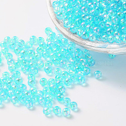 Eco-Friendly Transparent Acrylic Beads, Round, AB Color, Cyan, 4mm, Hole: about 1.2mm; about 17000pcs/500g.