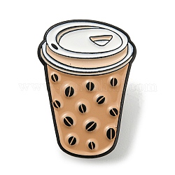 コーヒー豆のエナメルピンが付いたホットドリンクカップ  女性男性用黒合金バッジ  砂茶色  26.3x18.7x1.5mm