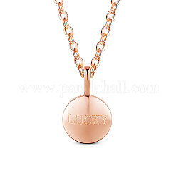 Shegrace 925 collar con colgante de plata esterlina, ronda plana con palabra afortunada, oro rosa, 15.75 pulgada (40 cm)
