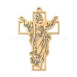 304 подвески из нержавеющей стали, Иисус с крестом, золотые, 55x35x1.5 мм, отверстие : 2 мм