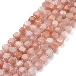 Natürliche Pfirsichmondstein Perlen Stränge, mit Glasperlen, Viereck, 6~7x6~7x6~7 mm, Bohrung: 1 mm, ca. 45 Stk. / Strang, 15.16 Zoll (38.5 cm) ~ 15.83 Zoll (40.2 cm)