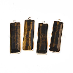 Natural Tiger Eye Pendants, with Golden Tone Brass Findings, Rectangle, 48~49x13x4~5mm, Hole: 2.5mm