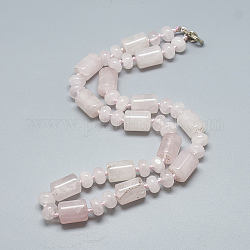 Natural Rose Quartz Beaded Necklaces, with Alloy Lobster Clasps, Column, 18.1 inch~18.5  inch(46~47cm), Column: 13~14x10mm