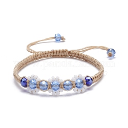 Bracelet de perles tressées en forme de fleur, Bracelet réglable en perles de verre bling pour femme, lilas, diamètre intérieur: 2-3/8~3-3/4 pouce (6~9.4 cm)