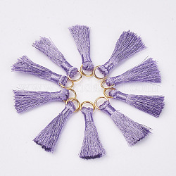 Décorations pendentif pompon en nylon cannetille , avec les accessoires en fer, or, violet, 30~32x7x4mm, Trou: 4x5mm