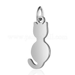 201 Stainless Steel Kitten Pendants, Cat Silhouette Shape, Stainless Steel Color, 17x7.5x1mm, Hole: 3mm