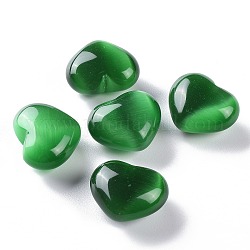 Perles d'oeil de chat, aucun perles de trou, cœur, verte, 25x30x15mm