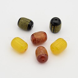 Dyed Natural Agate Barrel Beads for Buddha Jewelry, with Gold Blocking Buddhist Scriptures, Mixed Color, 14x10mm, Hole: 1mm