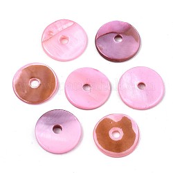Perle d'acqua dolce naturali verniciate a spruzzo, perline Heishi, Disco / rotondo piatta, perla rosa, 15x2mm, Foro: 2.5 mm