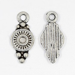 Tibetan Style Alloy Charms, Cadmium Free & Lead Free, Flat Round, Antique Silver, 16x7x1.5mm, Hole: 1.5mm.