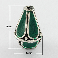 Handmade Indonesia Beads, with Alloy Cores, Teardrop, Antique Silver, Green, 19x12mm, Hole: 2mm