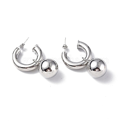 Латунное кольцо с шариками, серьги-гвоздики с подвесками, латунные серьги-кольца для женщин, платина, 35 мм, штифты : 0.8 мм