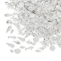 Cabochons aus Alucraft-Ozean-Legierung, Nail Art Dekoration Zubehör für Frauen, Mischformen, Silber, 2400 Stück / Karton