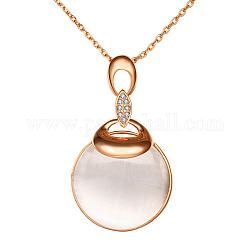 Real Rose Gold Plated Tin Alloy Cat Eye Flat Round Pendant Necklaces, 18 inch