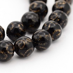Handmade Gold Sand Lampwork Round Beads Strands, Black, 12mm, Hole: 1mm, about 26pcs/strand, 11.4inch