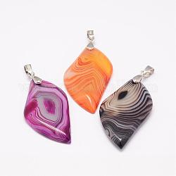 Natural Agate Big Pendants, Leaf, Dyed, with Platinum Tone Brass Findings, Mixed Color, 48~51x27~30x6mm, Hole: 7x4mm