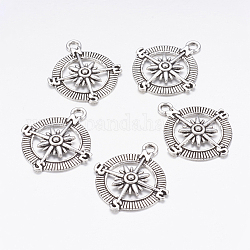 Тибетский стиль сплава компас подвески, без кадмия, без никеля и без свинца, античное серебро, 30x25x3 мм, отверстие : 2.5 мм