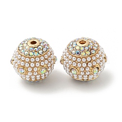 Abalorios de Diamante de imitación de la aleación, con cuentas de perlas de imitación de plástico abs, redondo, dorado, 14x15mm, agujero: 1.8 mm