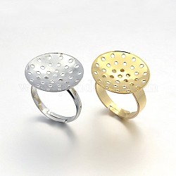 Adjustable Brass Sieve Ring Setting Components, Flat Round Pad Ring Bases, Mixed Color, 17mm, Tray: 20x0.7mm