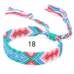 Bracelet cordon coton tressé motif losanges, bracelet brésilien réglable ethnique tribal pour femme, turquoise pale, 5-7/8~14-1/8 pouce (15~36 cm)