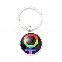 Glas-Schlüsselanhänger im Pride-Stil, mit plattiertem Platin Legierungszubehör, Flachrund, Gender-Symbol, 6.2 cm