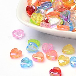 Abalorios de acrílico transparentes, Para pulseras con nombre & fabricación de joyas, corazón, teñido, color de ab, color mezclado, 8x8x3mm, agujero: 1.5 mm