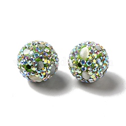 Perles de strass en argile polymère, avec éclats d'imitation de pierres précieuses, ronde, verte, 16x17mm, Trou: 1.8mm