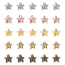 Perline in lega stile tibetano,  cadmio& piombo libero, stella, colore misto, 6x6x3mm, Foro: 1 mm, 5 colori, 50 pz / colore, 250pcs/scatola