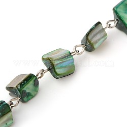 Handmade Sea Shell Beads Chains for Necklaces Bracelets Making, with Iron Eye Pin, Unwelded, Platinum, Dark Green, 39.9 inch