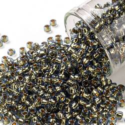 Toho perles de rocaille rondes, Perles de rocaille japonais, (757) bleu ciel doublé or 24k, 8/0, 3mm, Trou: 1mm, environ 1110 pcs/50 g