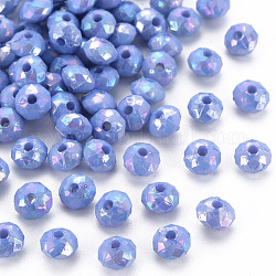 Abalorios acrílicos opacos, color de ab chapado, rondelle facetas, azul aciano, 6mm, agujero: 1.5 mm, aproximamente 6200 unidades / 500 g.