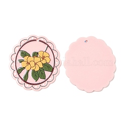 Acrylic Pendants, Oval with Flower, Pink, 42.5x39x2mm, Hole: 2mm
