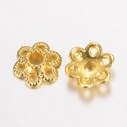 Cappucci di perline fantasia in lega, fiore della cavità 6-petalo, oro, 6.5x2mm, Foro: 1 mm