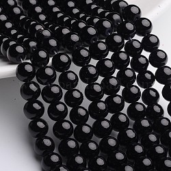 Painted Glass Beads Strands, Round, Black, 8mm, Hole: 1mm, about 104pcs/strand