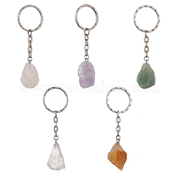 Porte-clés pendentif en pierres précieuses naturelles pépites, avec porte-clés fendus, 7.7~8 cm