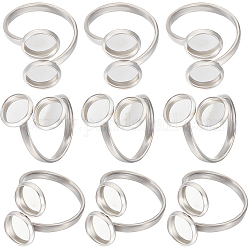 Beebeecraft 16Pcs 201 Stainless Steel Open Cuff Ring Findings, Bezel Cup Ring Settings, Flat Round, Stainless Steel Color, Inner Diameter: 16.8mm, Tray: 8mm