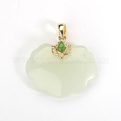 Natural Hetian White Jade Pendants, with Rhinestone and 925 Sterling Silver Findings, Jade Ruyi Shape, Golden, Crystal