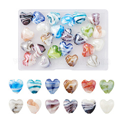 Cheriswelry 24Pcs 12 Colors Handmade Lampwork Beads, Pearlized, Heart, Mixed Color, 15.5~16x16~17x8.5~10mm, Hole: 1.4~1.8mm, 2pcs/color