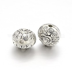 Ccb Kunststoff flache runde Perlen, Antik Silber Farbe, 10x8.5 mm, Bohrung: 1 mm