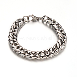 304 Stainless Steel Curb Chain Bracelets, with Lobster Claw Clasps, Stainless Steel Color, 8-5/8 inch(220mm), 13x4mm