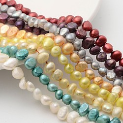 Natural Cultured Freshwater Pearl Beads Mix, Dyed, Two Sides Polished, Two Sides Polished, Mixed Color, 6mm, Hole: 0.8mm, 14 inch/strand, about 62pcs/strand