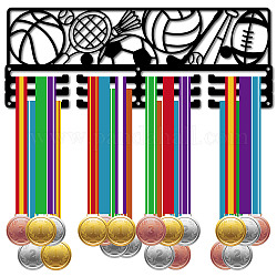 Scaffale da parete espositore porta medaglie in ferro alla moda, 3 riga, con viti, nero, palla, gli sport, 150x400mm, Foro: 5 mm