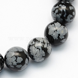 Copo de nieve natural, abalorios redondos de obsidiana hebras, 8.5mm, agujero: 1.2 mm, aproximamente 47 pcs / cadena, 15.5 pulgada