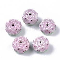 Perles en porcelaine manuelles, famille rose de style, fleur, perle rose, 23~24x10~12mm, Trou: 1.6~2mm