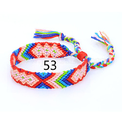 Bracelet cordon coton tressé motif losanges, bracelet brésilien réglable ethnique tribal pour femme, rose brumeuse, 5-7/8~14-1/8 pouce (15~36 cm)